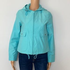 Talbots women's sz xs windbraker jacket zip front hoodie petite blue
